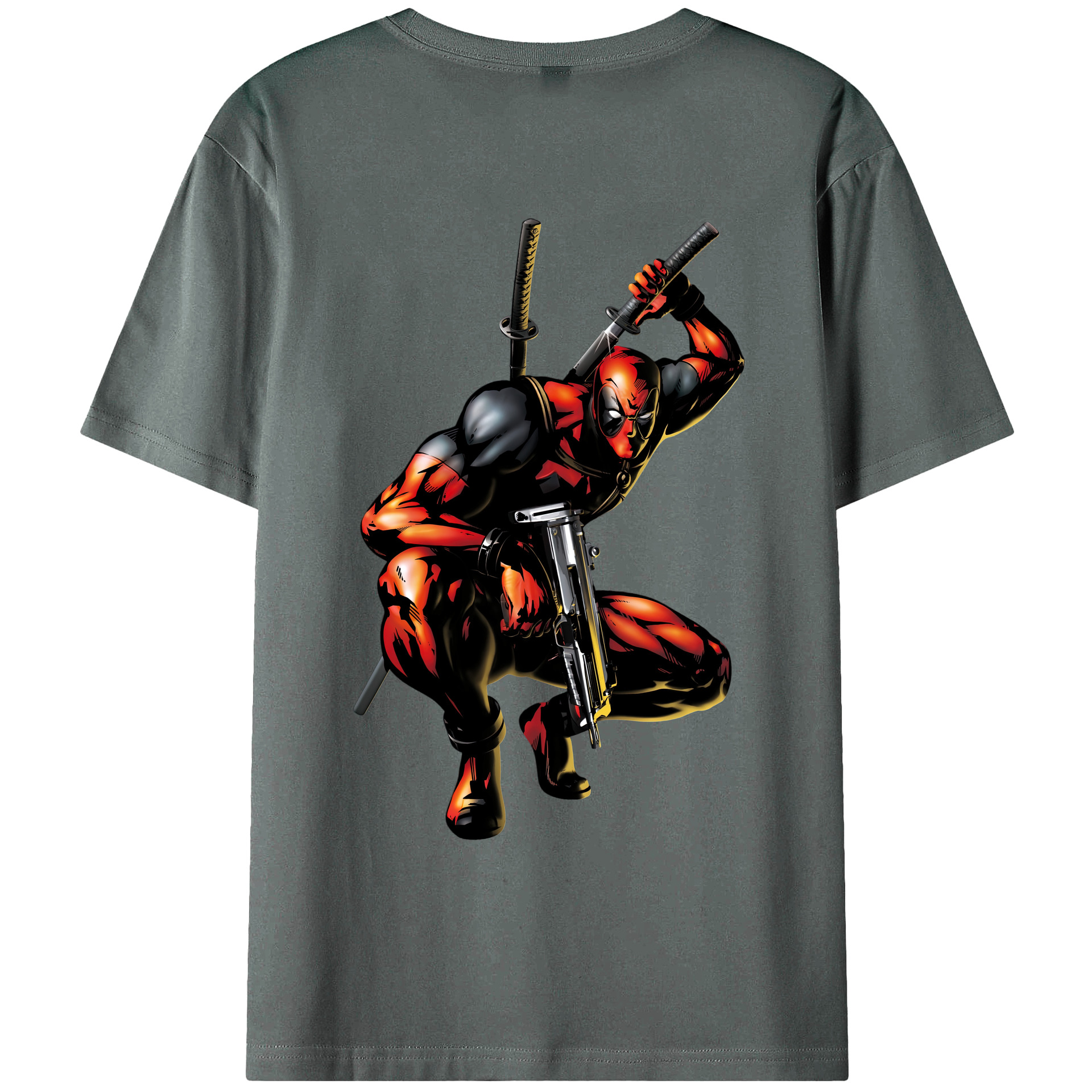（画像用） Deadpool デッドプール 綿100％ メンズ半袖Tシャツ（バックプリント） 通気性